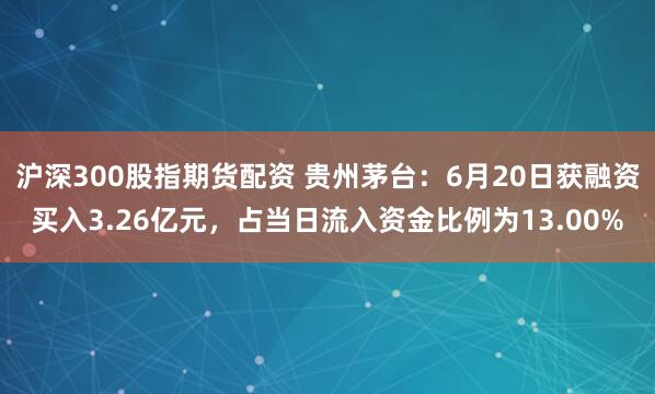 沪深300股指期货配资 贵州茅台：6月20日获融资买入3.26亿元，占当日流入资金比例为13.00%